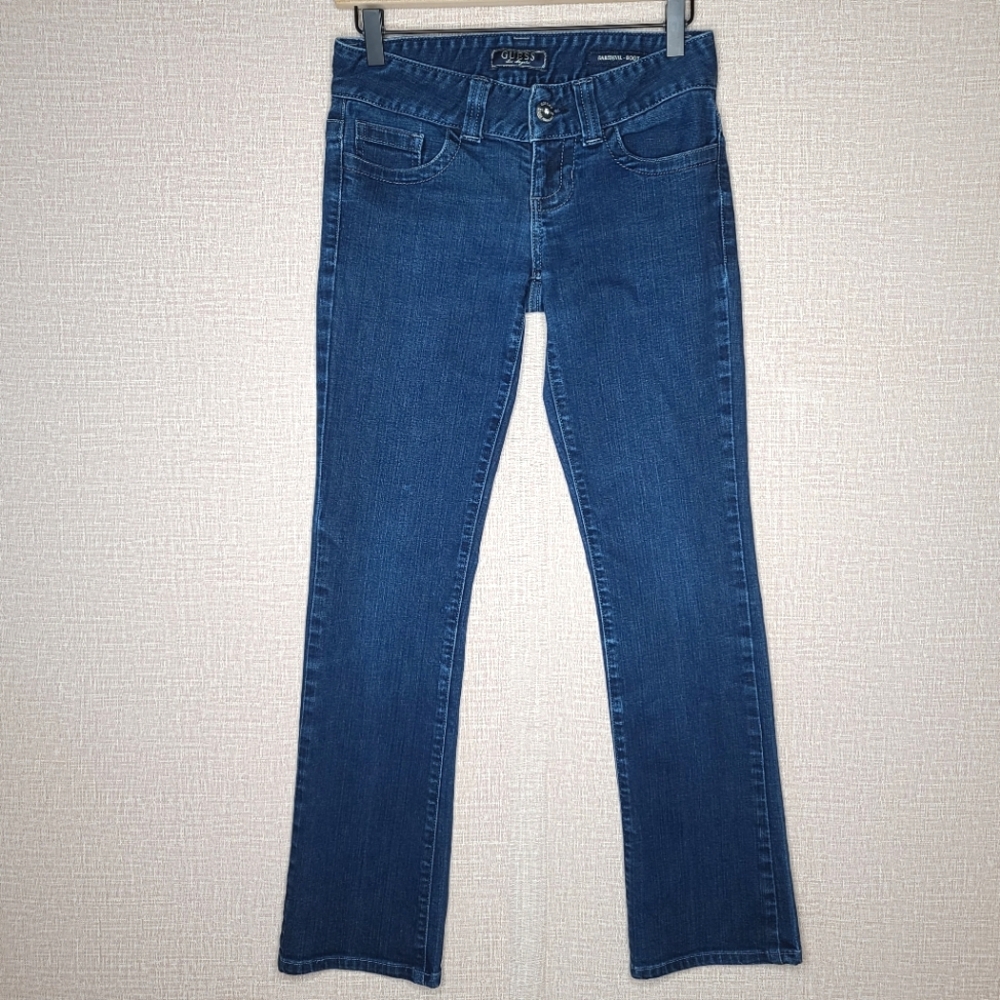 Guess Daredevil Boot Cut Dark Wash Jeans Size 26 Low Rise Y2K